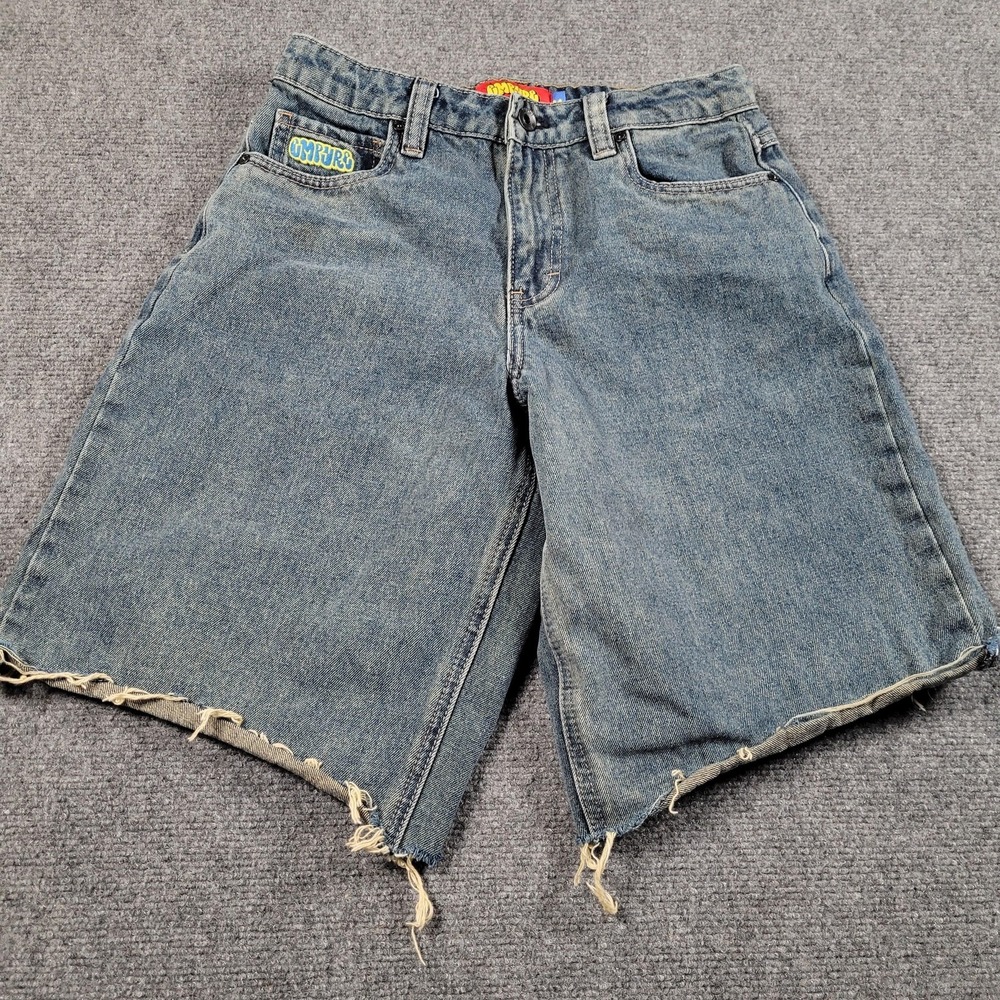 Empyre Cutoff Shorts Womens 24 Blue Denim Adjustable Waist Raw Hem Casual Summer